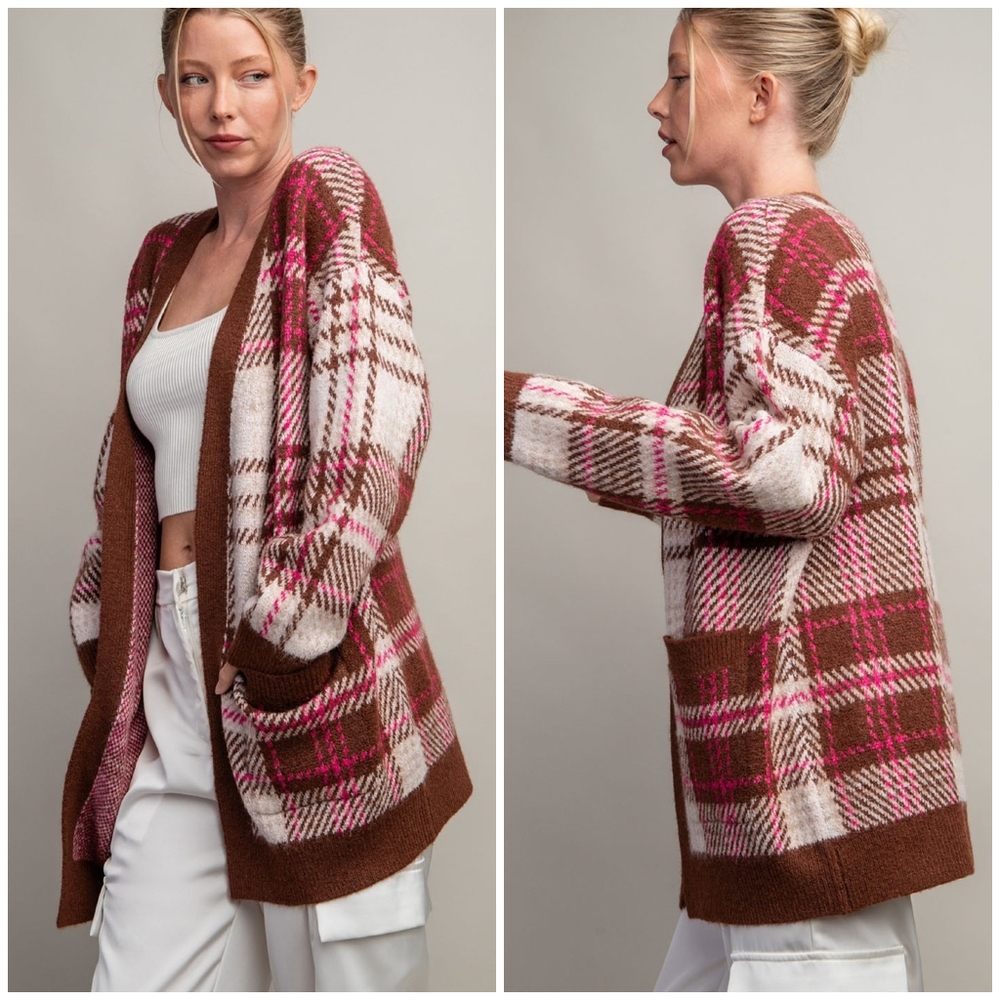 ee:some Cozy Chic Brown Plaid Cardigan - Picture 9 of 13